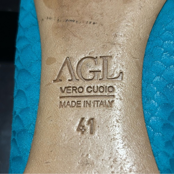 AGL Turquoise Monika Cap Toe Python Print Leather Ballet Flats - Size 41/US 9.5 - Picture 10 of 10
